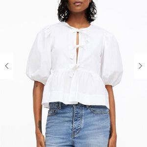 GANNI White Puff Sleeve Women's Top